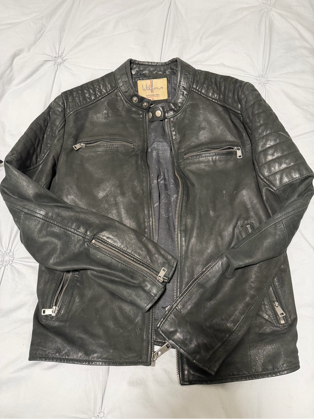 Wilson Black Quilted Leather Bomber Jacket